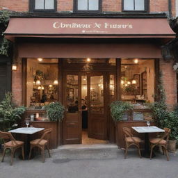 A quaint yet charming brown restaurant with a casual ambiance, softly-lit, welcoming frontage, and bustling with hungry diners enjoying their hearty meals.