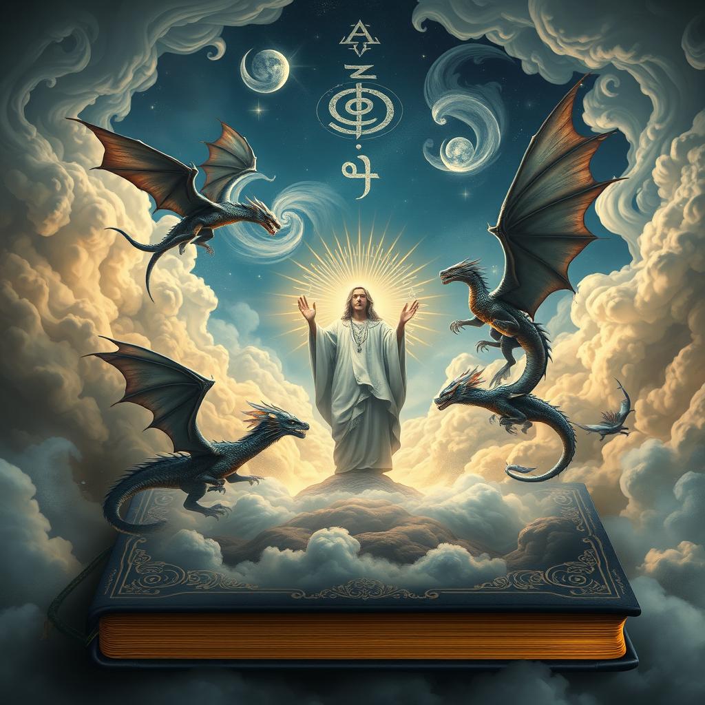 A stunning and elegant book cover featuring the enchanting elements of dragons, magic, and gods