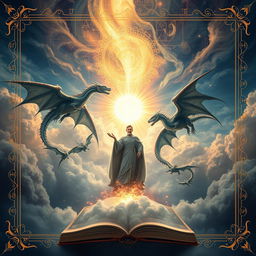 A stunning and elegant book cover featuring the enchanting elements of dragons, magic, and gods