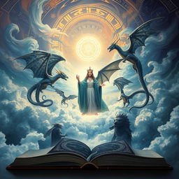 A stunning and elegant book cover featuring the enchanting elements of dragons, magic, and gods