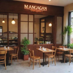 Mangan Na!, a simple and casual brown restaurant nestled in the heart of the Philippines, with a warm, inviting entrance, humming with lively chatter and the mouth-watering aroma of delicious local food.