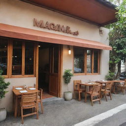 Mangan Na!, a simple and casual brown restaurant nestled in the heart of the Philippines, with a warm, inviting entrance, humming with lively chatter and the mouth-watering aroma of delicious local food.