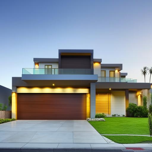 A two-storey, modern, box-type house with five spacious bedrooms. The architecture retains sleek lines, flat roofs, and incorporates large, sliding glass doors and open, airy living spaces.