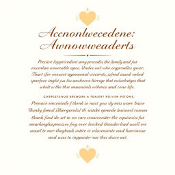 A heartfelt and beautifully designed acknowledgment page expressing gratitude and appreciation