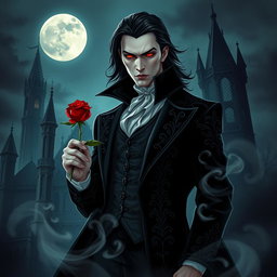 A captivating and mysterious vampire character design for a gothic novel cover