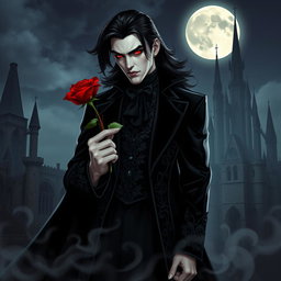 A captivating and mysterious vampire character design for a gothic novel cover