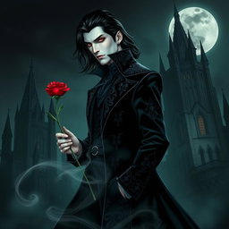 A captivating and mysterious vampire character design for a gothic novel cover