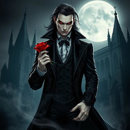 A captivating and mysterious vampire character design for a gothic novel cover
