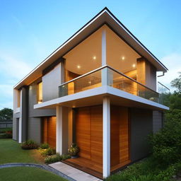 A two-storey, modern, box-type house with five spacious bedrooms. The architecture retains sleek lines, flat roofs, and incorporates large, sliding glass doors and open, airy living spaces.