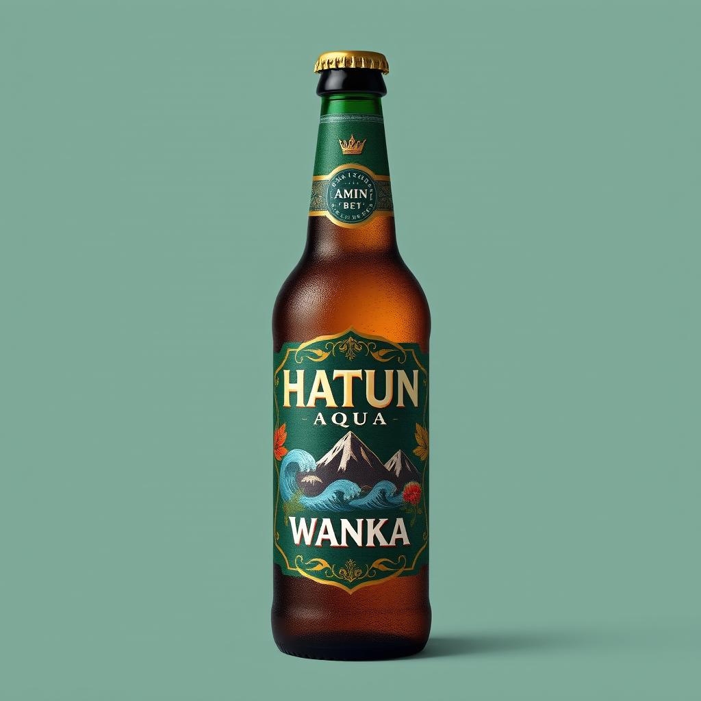 A stunning beer bottle label design with the prominent name "HATUN AQUA WANKA"