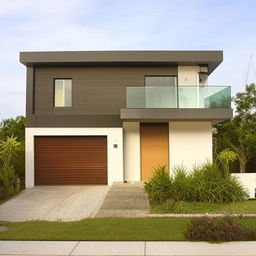 A two-storey, modern, box-type house with five spacious bedrooms. The architecture retains sleek lines, flat roofs, and incorporates large, sliding glass doors and open, airy living spaces.