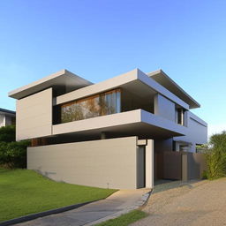 A two-storey, modern, box-type house with five spacious bedrooms. The architecture retains sleek lines, flat roofs, and incorporates large, sliding glass doors and open, airy living spaces.