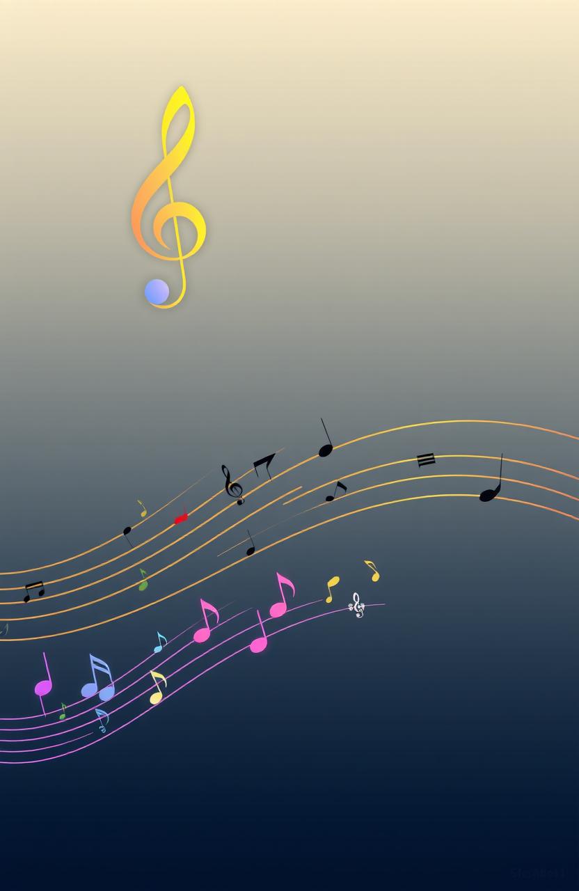 A creative illustration of a music staff, featuring a colorful music clef at the beginning