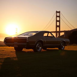 A 1967 Mercury Cougar XR-7 GT set against the backdrop of a breathtaking sunset at Presidio Golden Gate Park, San Francisco