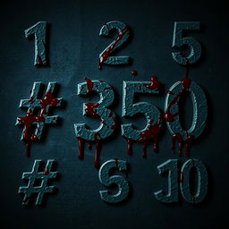 Thrilling and fear-inducing numbers from 1 to 30, each accompanied by a '#', creatively splattered and dripping with dark, menacing blood for an eerie and intense horror game thumbnail