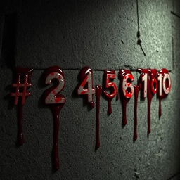 Chilling sequence of numbers from 1 to 10, each prefixed with a '#', arranged side by side in a continuous line, oozing with hauntingly realistic blood