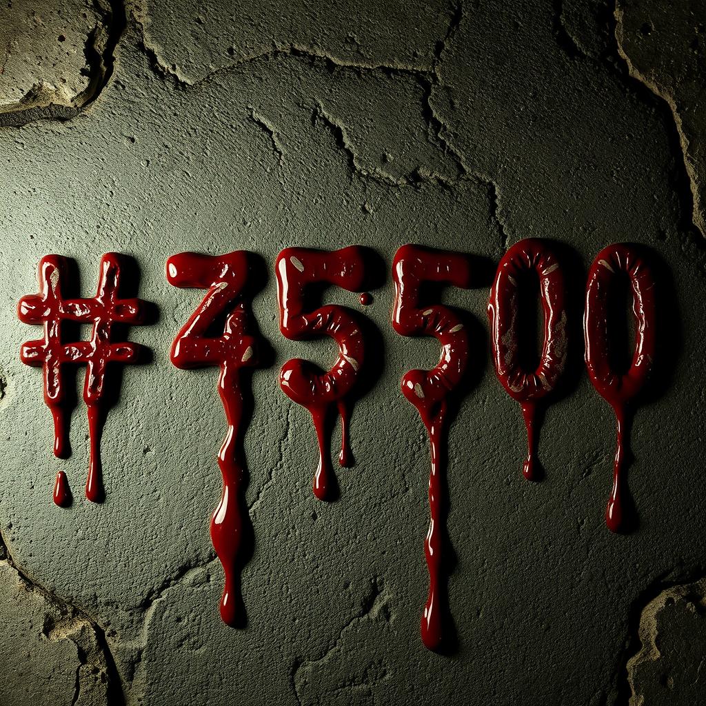 Chilling sequence of numbers from 1 to 10, each prefixed with a '#', arranged side by side in a continuous line, oozing with hauntingly realistic blood