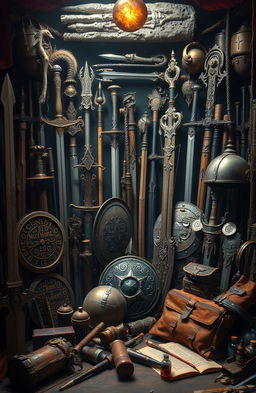 An array of equipment and weapons commonly found in the world of Dungeons and Dragons