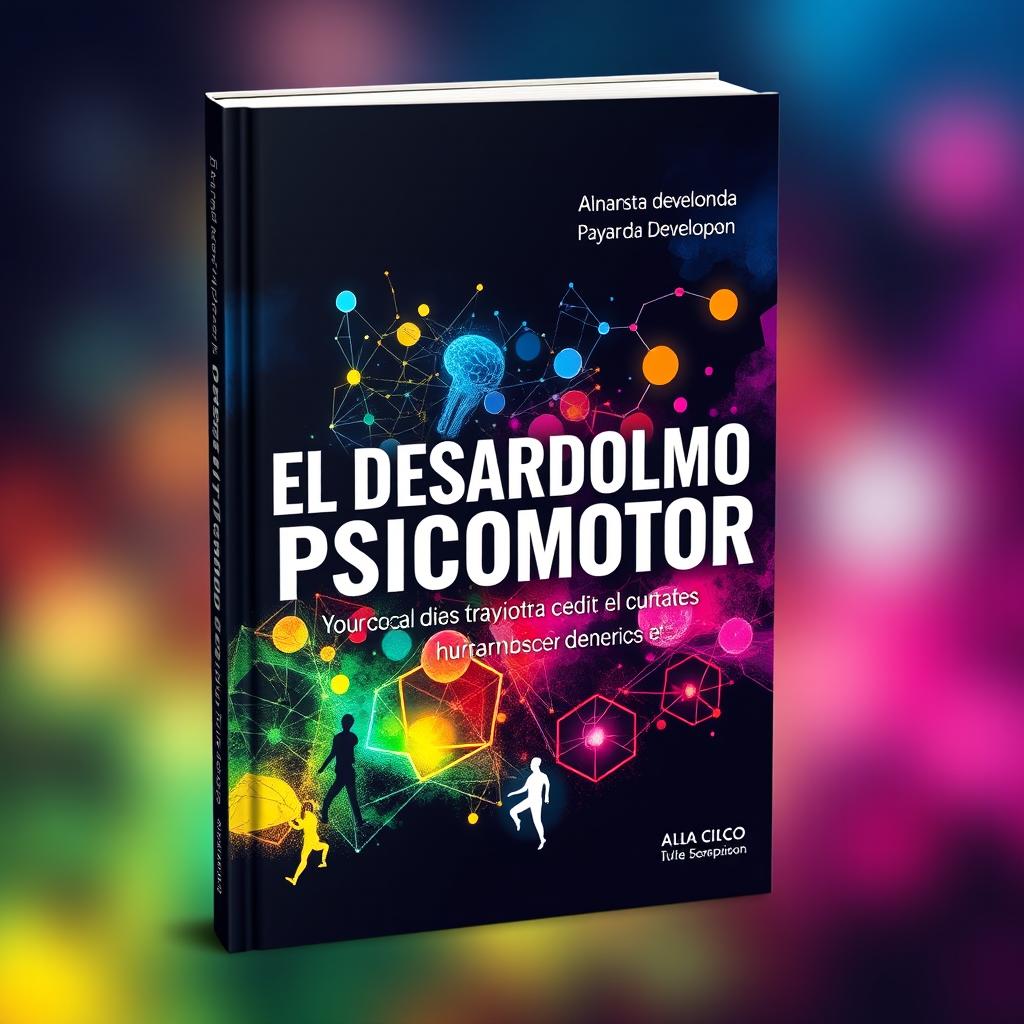 A captivating and dynamic book cover for a title, "El Desarrollo Psicomotor," showcasing a vibrant journey of human development