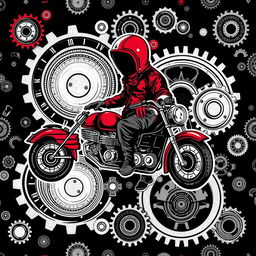 A classic motor-themed clothing design featuring vintage motorcycle elements like intricate gear patterns, chrome accents, and retro style typography