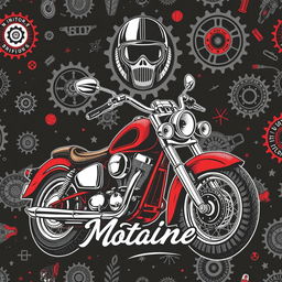 A classic motor-themed clothing design featuring vintage motorcycle elements like intricate gear patterns, chrome accents, and retro style typography