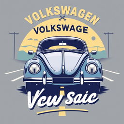 A classic Volkswagen car themed t-shirt design, showcasing a retro VW Beetle with a vintage color scheme