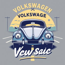 A classic Volkswagen car themed t-shirt design, showcasing a retro VW Beetle with a vintage color scheme