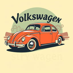 A classic Volkswagen car themed t-shirt design, showcasing a retro VW Beetle with a vintage color scheme