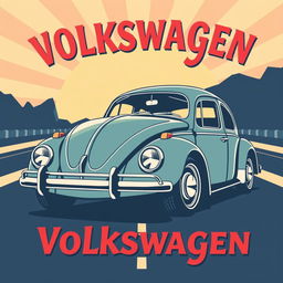 A classic Volkswagen car themed t-shirt design, showcasing a retro VW Beetle with a vintage color scheme