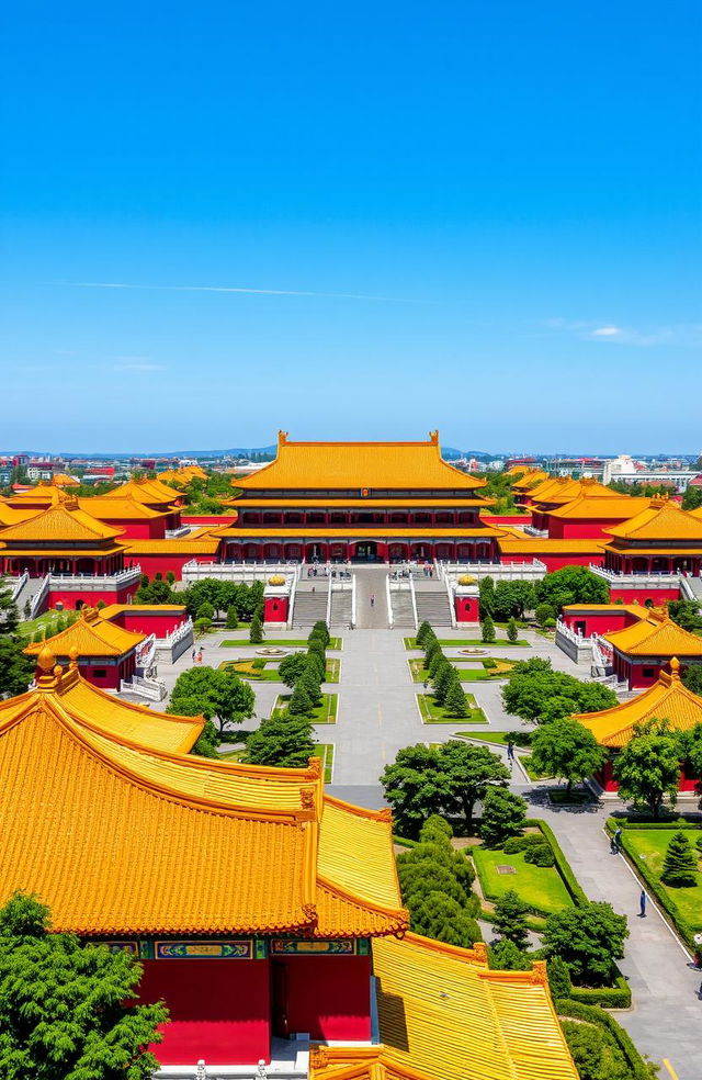 A majestic view of the Forbidden City in Beijing, showcasing the sprawling complex of ancient Chinese palatial architecture