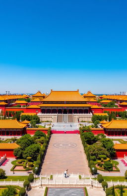 A majestic view of the Forbidden City in Beijing, showcasing the sprawling complex of ancient Chinese palatial architecture