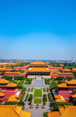 A majestic view of the Forbidden City in Beijing, showcasing the sprawling complex of ancient Chinese palatial architecture