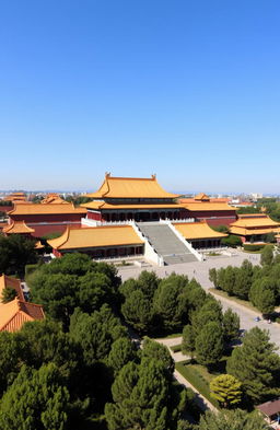 A majestic view of the Forbidden City in Beijing, showcasing the sprawling complex of ancient Chinese palatial architecture