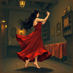 A Spanish dancer gracefully dancing in an old tavern