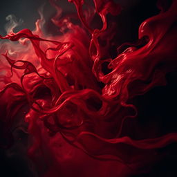 A dramatic depiction of raw emotions and intense passion captured through abstract, swirling motions and a dynamic interplay of vibrant reds and deep shadows