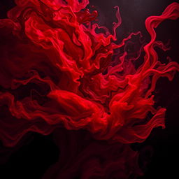 A dramatic depiction of raw emotions and intense passion captured through abstract, swirling motions and a dynamic interplay of vibrant reds and deep shadows