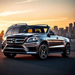 2015 Mercedes Benz GL63 AMG, a luxurious and powerful SUV, parked under a sunset sky