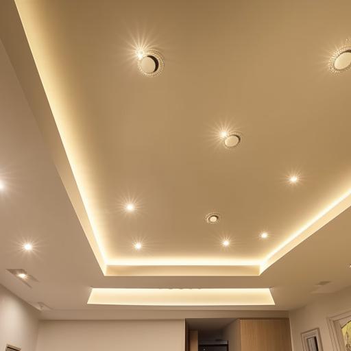 Design a stylish and contemporary false ceiling for a room with dimensions of 11 feet by 14 feet, featuring elegant lighting fixtures and geometric design patterns.