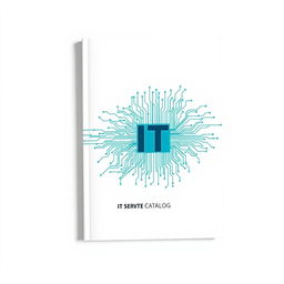 A simple yet modern cover page design for an IT service catalog, featuring a minimalist digital circuit board pattern in subtle shades of blue and green