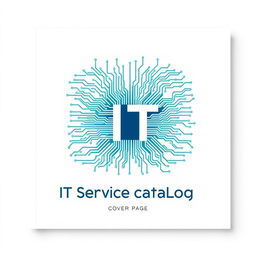 A simple yet modern cover page design for an IT service catalog, featuring a minimalist digital circuit board pattern in subtle shades of blue and green