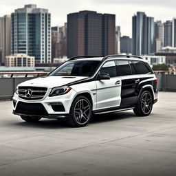 Mercedes Benz GL AMG featuring a distinctive two-tone custom paint job in black and white