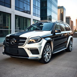 Mercedes Benz GL AMG featuring a distinctive two-tone custom paint job in black and white