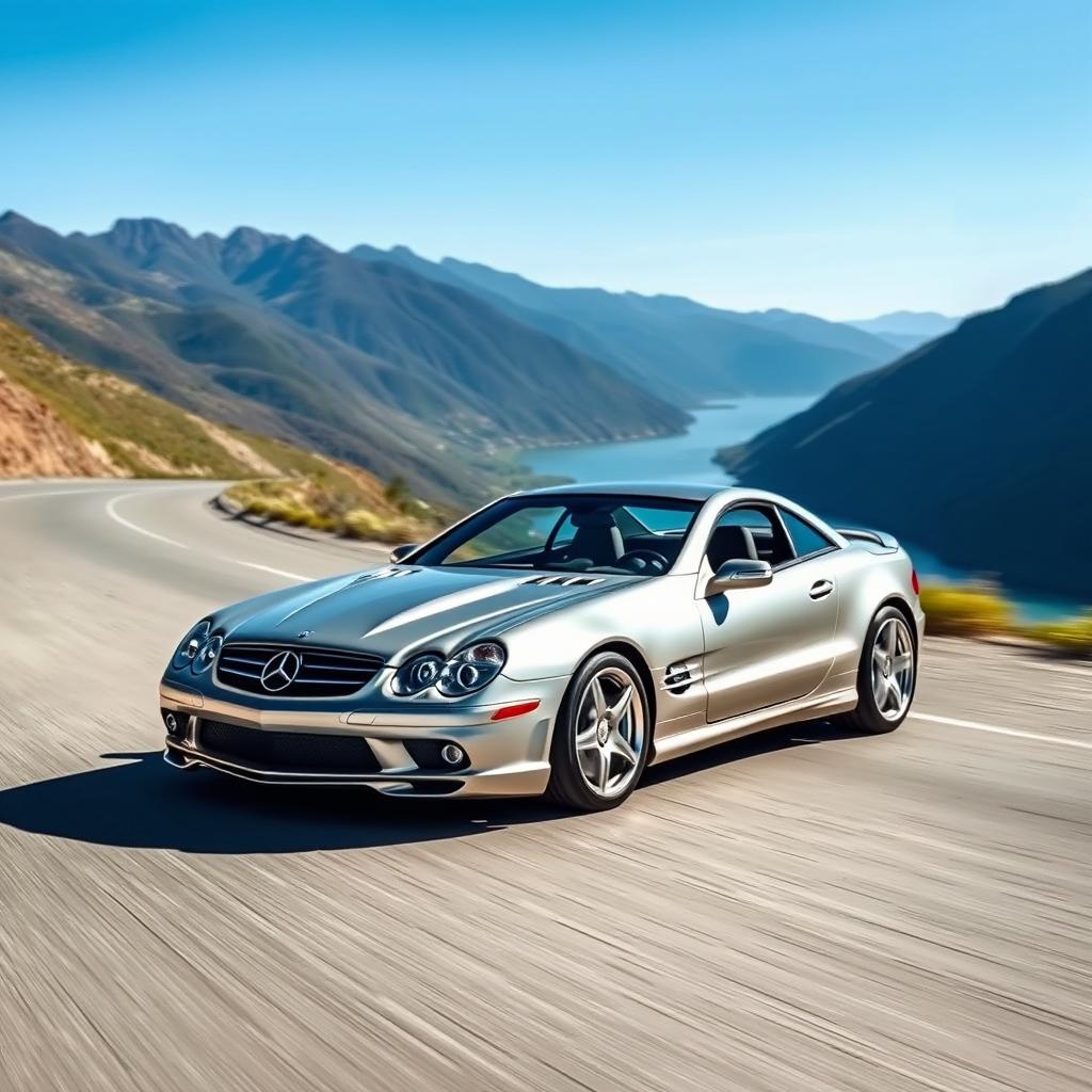 A captivating hybrid car that combines the muscular, aggressive front design of the 2002 Camaro SS with the sleek and luxurious body of a Mercedes AMG SL63