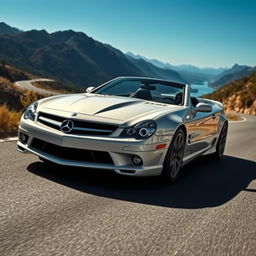 A captivating hybrid car that combines the muscular, aggressive front design of the 2002 Camaro SS with the sleek and luxurious body of a Mercedes AMG SL63