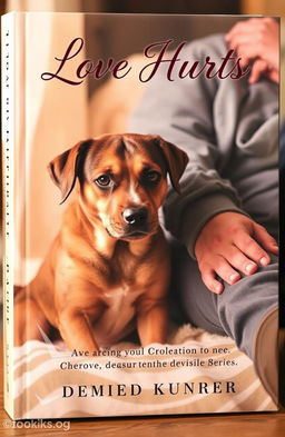 Book cover titled 'Love Hurts', featuring a soulful, expressive dog sitting attentively beside its grieving owner