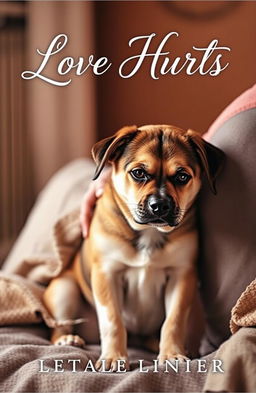 Book cover titled 'Love Hurts', featuring a soulful, expressive dog sitting attentively beside its grieving owner