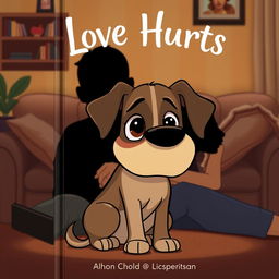 Book cover titled 'Love Hurts', featuring a semi-cartoon, semi-realistic dog sitting beside its grieving owner