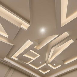 Design a stylish and contemporary false ceiling for a room with dimensions of 11 feet by 14 feet, featuring elegant lighting fixtures and geometric design patterns.