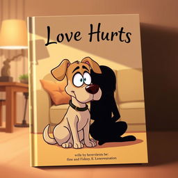 Book cover titled 'Love Hurts', featuring a semi-cartoon, semi-realistic dog sitting beside its grieving owner