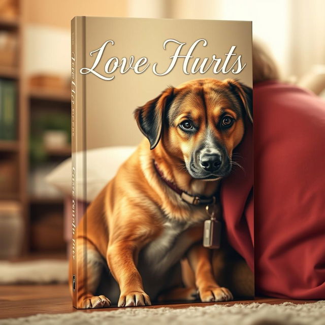 Book cover titled 'Love Hurts', showcasing an empathetic dog sitting close to its grieving owner